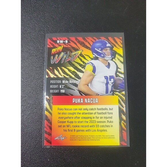 2024 Leaf Football Run Wild Red Parallel Puka Nacua RW-8 Rams - Picture 2 of 2